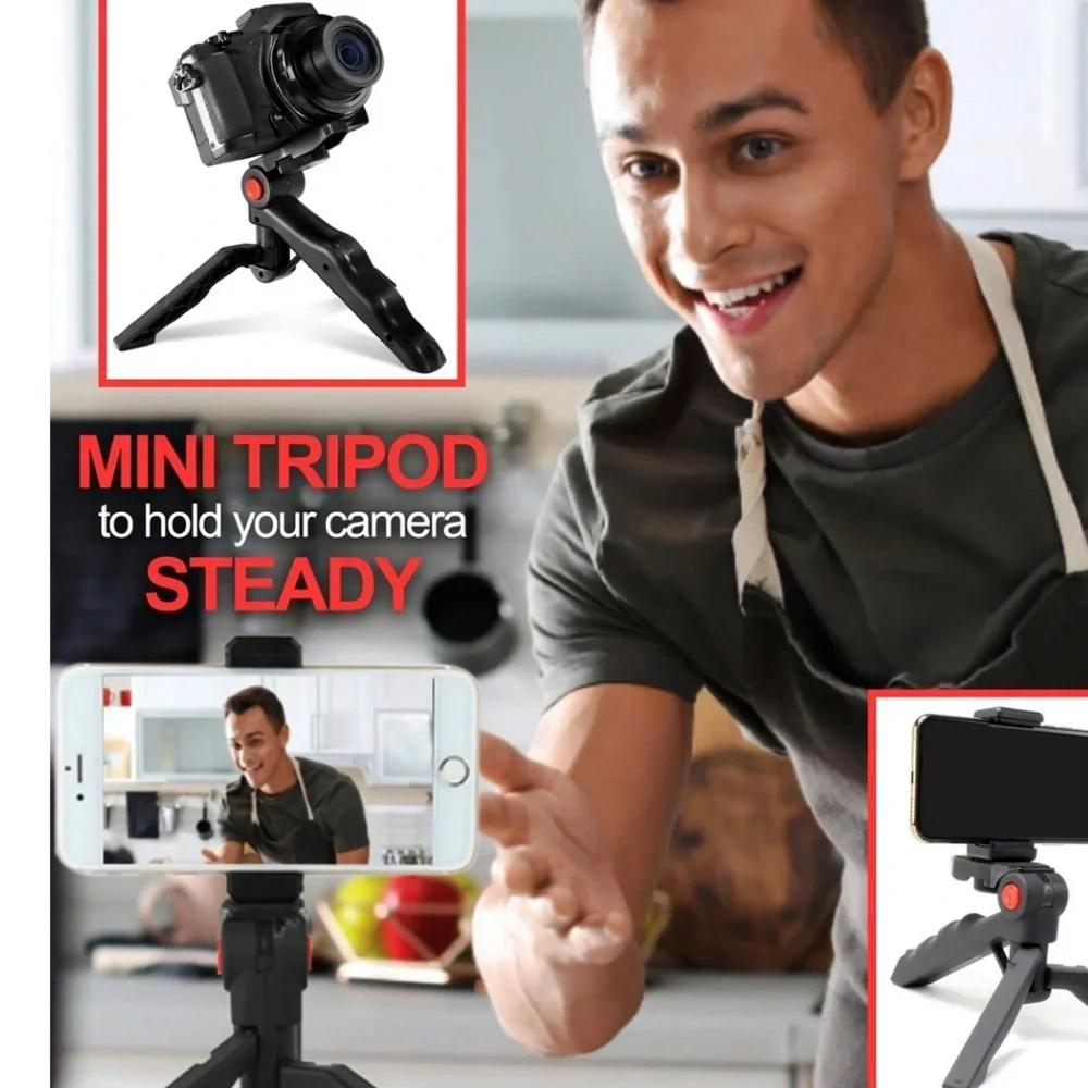 Vivitar Pistol Grip portable mini tabletop Tripod with smartphone holder black